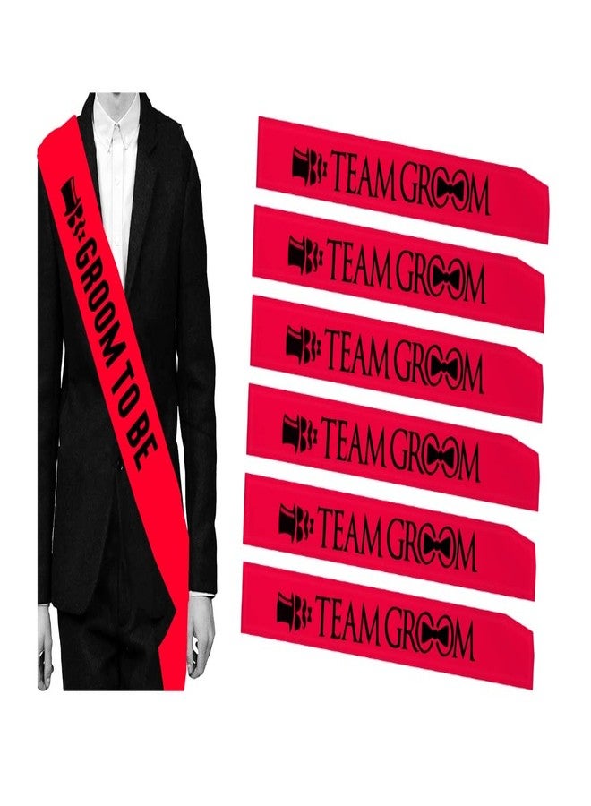 Hubops 7 Pcs 1 Groom to be + 6 Team Groom Sash for Set Wedding Stag Night Bachelor Party Decoration (red Team Groom) - Image 2